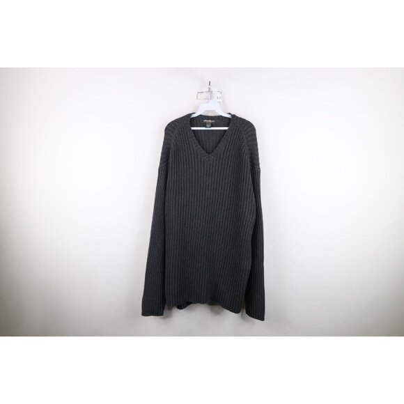 Vintage 90s Eddie Bauer Mens 3XLT Faded Heavy Cotton Ribbed Knit Sweater Gray - Picture 1 of 10